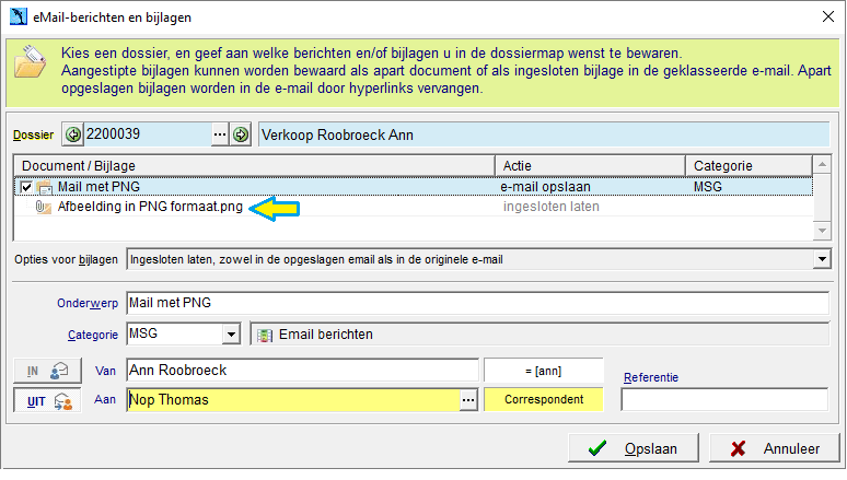 Bericht naar dossier met PNG