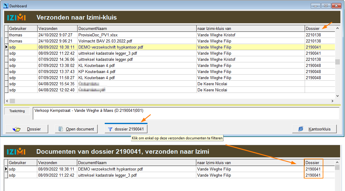 filter op dossier