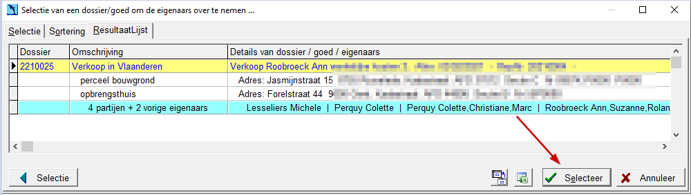 selecteerknopkopieeigenaars