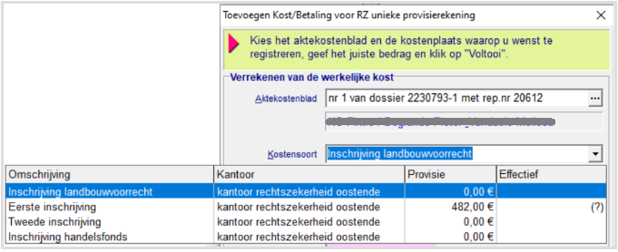 keuzemogelijkheid van de kostenlijn nog precieser