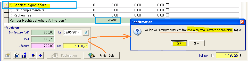 Voulez-vous comptabiliser ces frais via le nouveau compte de provision unique?