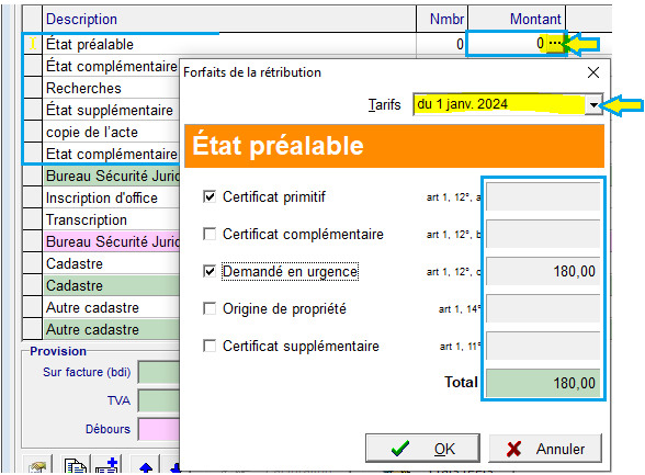 forfaits de la rétribution