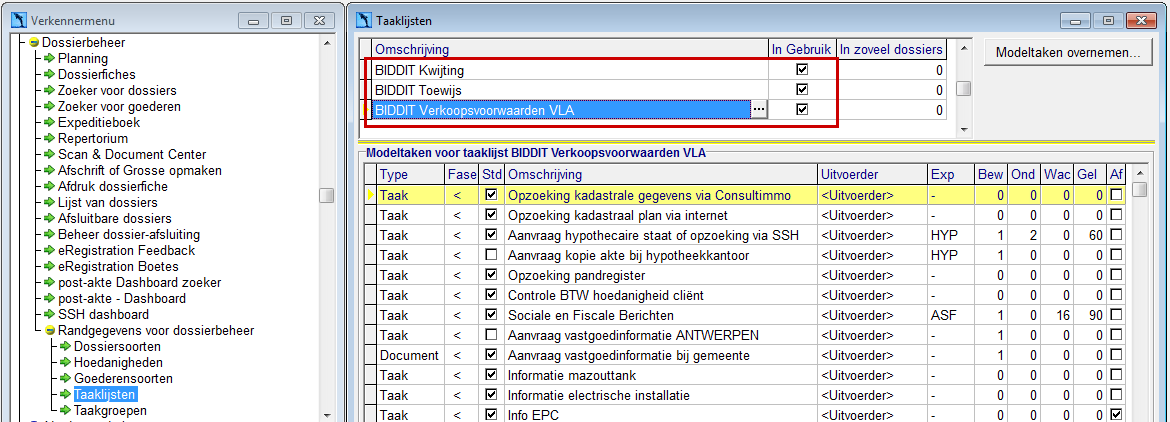 modeltaaklijsten