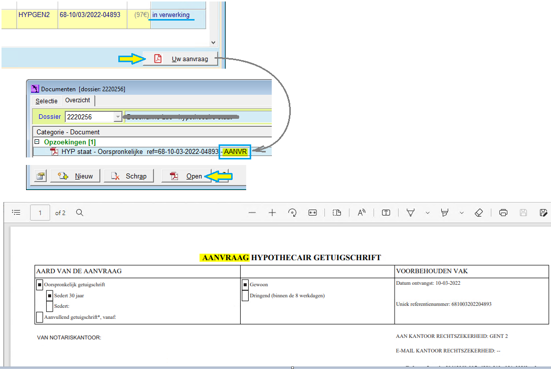 SSH aanvraag document binnentrekken