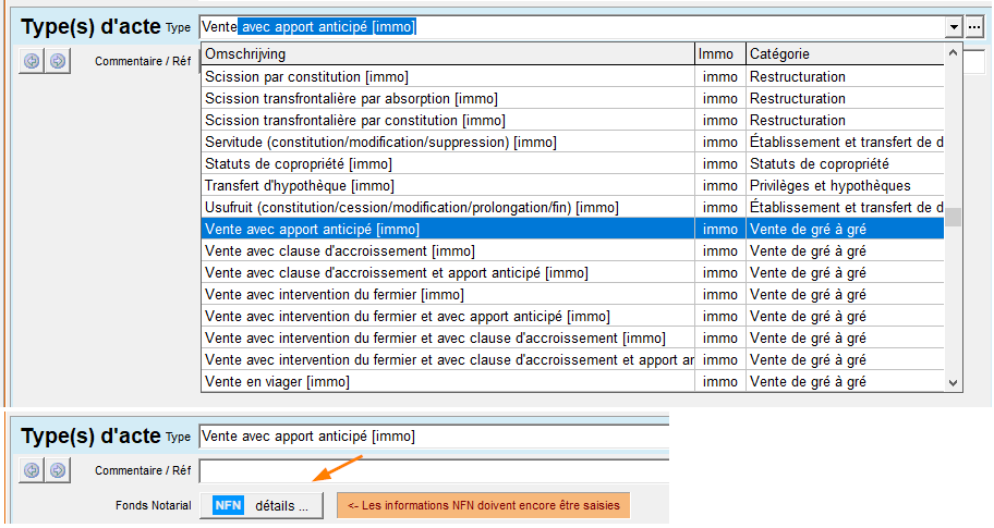 types actes