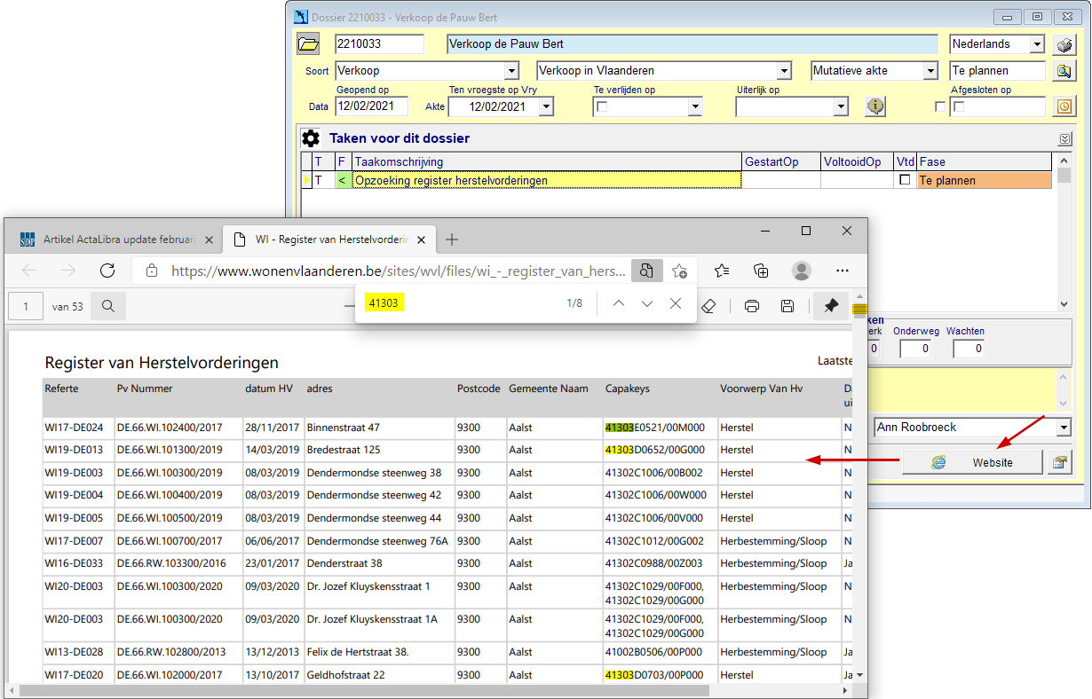 register herstelvorderingen